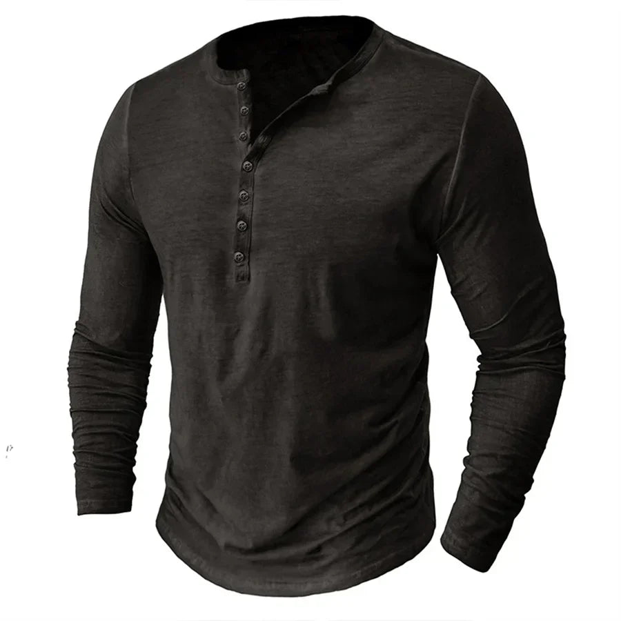 "Herren Langarm Henley Shirt aus Baumwolle, klassisches Design in verschiedenen Farben, moderner Regular Fit."