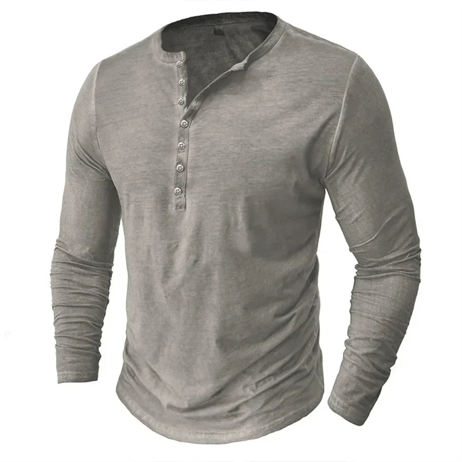 "Herren Langarm Henley Shirt aus Baumwolle, klassisches Design in verschiedenen Farben, moderner Regular Fit."