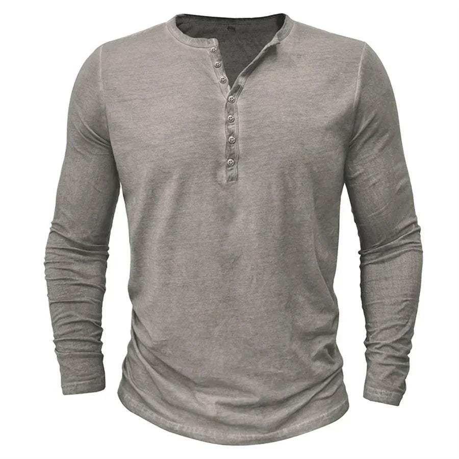 "Herren Langarm Henley Shirt aus Baumwolle, klassisches Design in verschiedenen Farben, moderner Regular Fit."