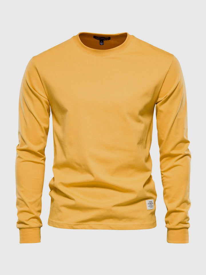 "Herren Langarmshirt aus Baumwolle, rundhals, weiche Textur, lässig, langlebig, ideal für Freizeit und Büro."