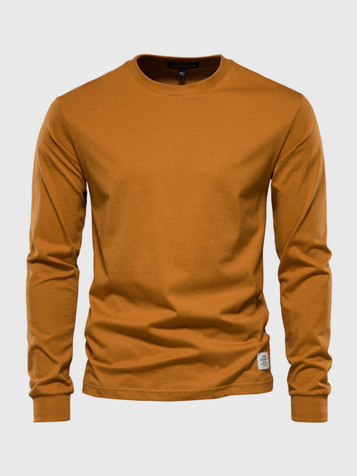 "Herren Langarmshirt aus Baumwolle, rundhals, weiche Textur, lässig, langlebig, ideal für Freizeit und Büro."
