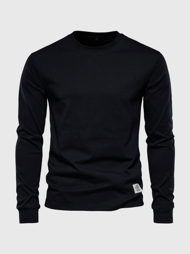 "Herren Langarmshirt aus Baumwolle, rundhals, weiche Textur, lässig, langlebig, ideal für Freizeit und Büro."