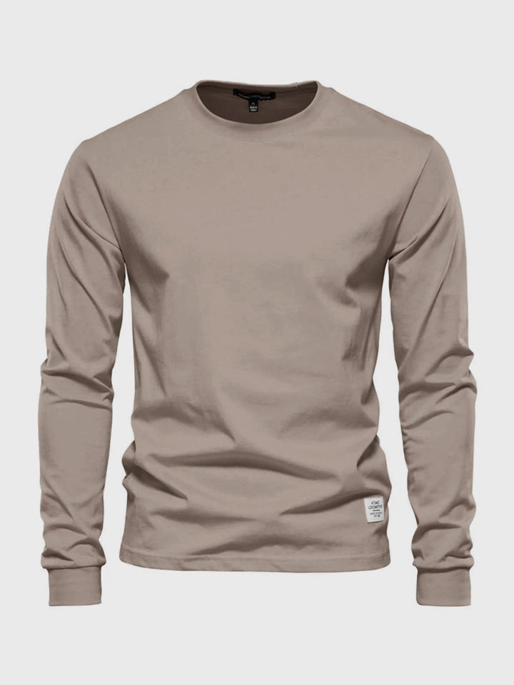 "Herren Langarmshirt aus Baumwolle, rundhals, weiche Textur, lässig, langlebig, ideal für Freizeit und Büro."