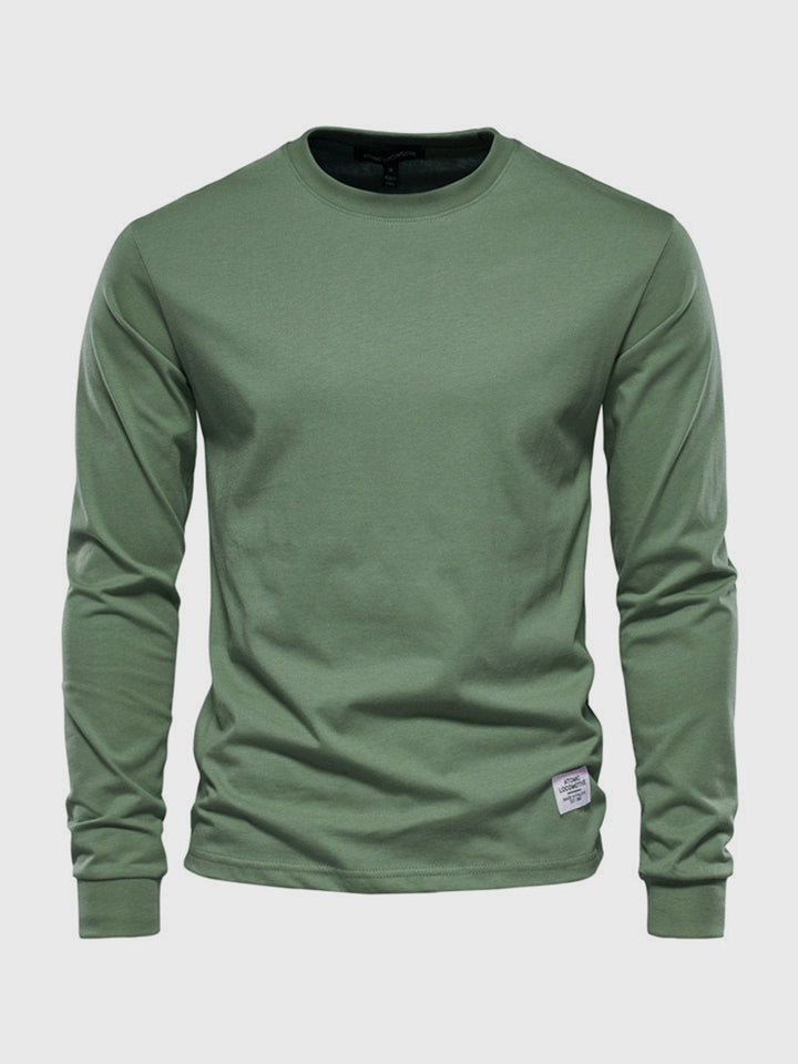 "Herren Langarmshirt aus Baumwolle, rundhals, weiche Textur, lässig, langlebig, ideal für Freizeit und Büro."