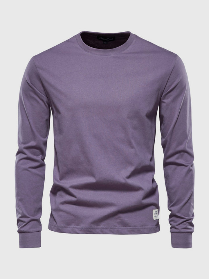 "Herren Langarmshirt aus Baumwolle, rundhals, weiche Textur, lässig, langlebig, ideal für Freizeit und Büro."