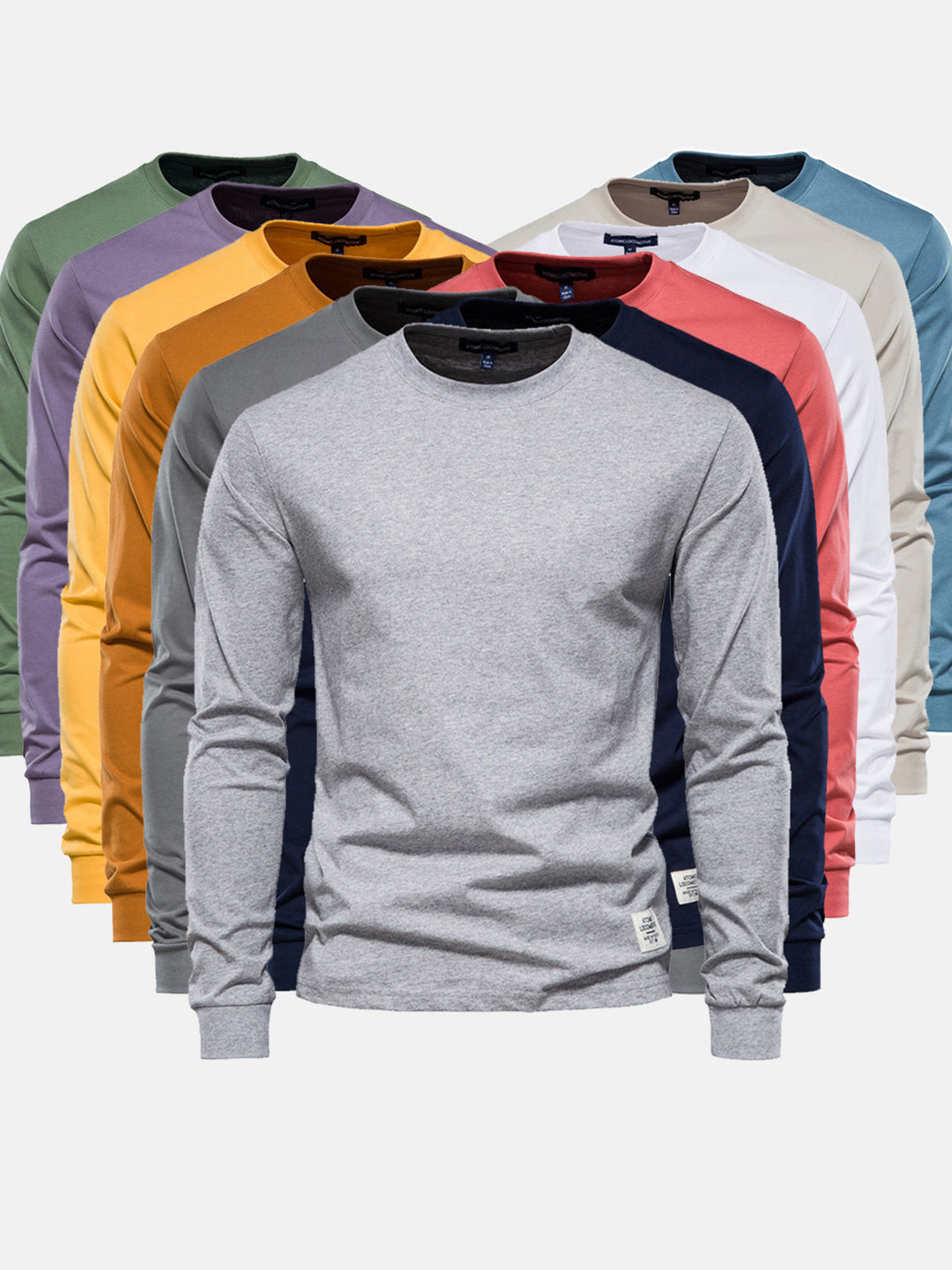 "Herren Langarmshirt aus Baumwolle, rundhals, weiche Textur, lässig, langlebig, ideal für Freizeit und Büro."