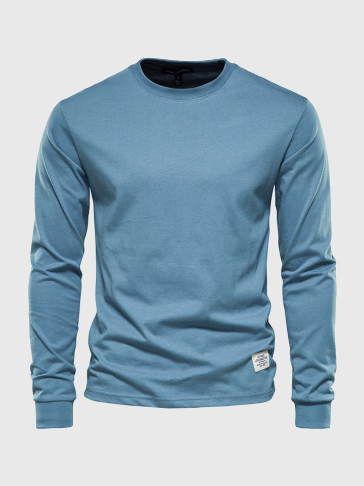"Herren Langarmshirt aus Baumwolle, rundhals, weiche Textur, lässig, langlebig, ideal für Freizeit und Büro."