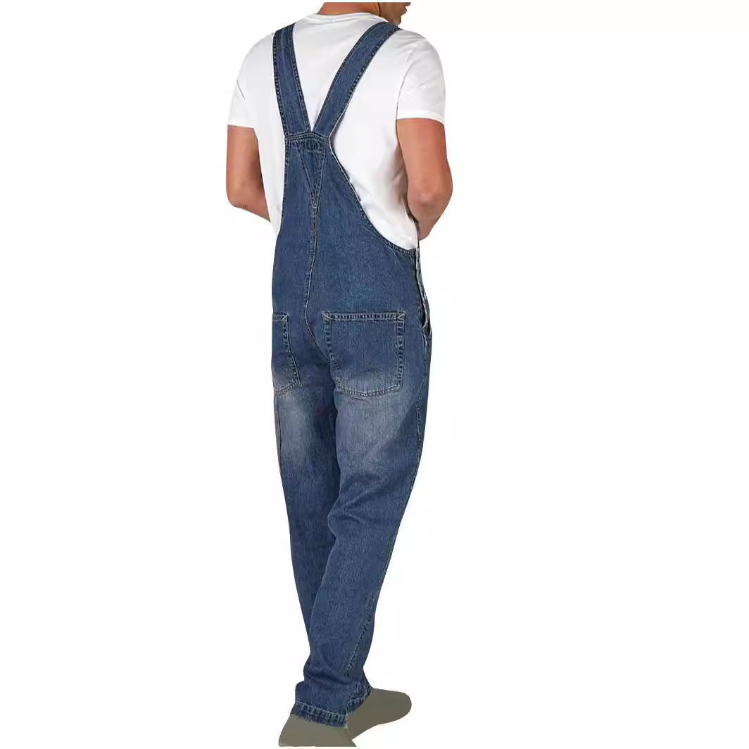 "Herren Latzhose Dunkelblau, hochwertiger Denim, verstellbare Träger, praktische Taschen, vielseitig kombinierbar"