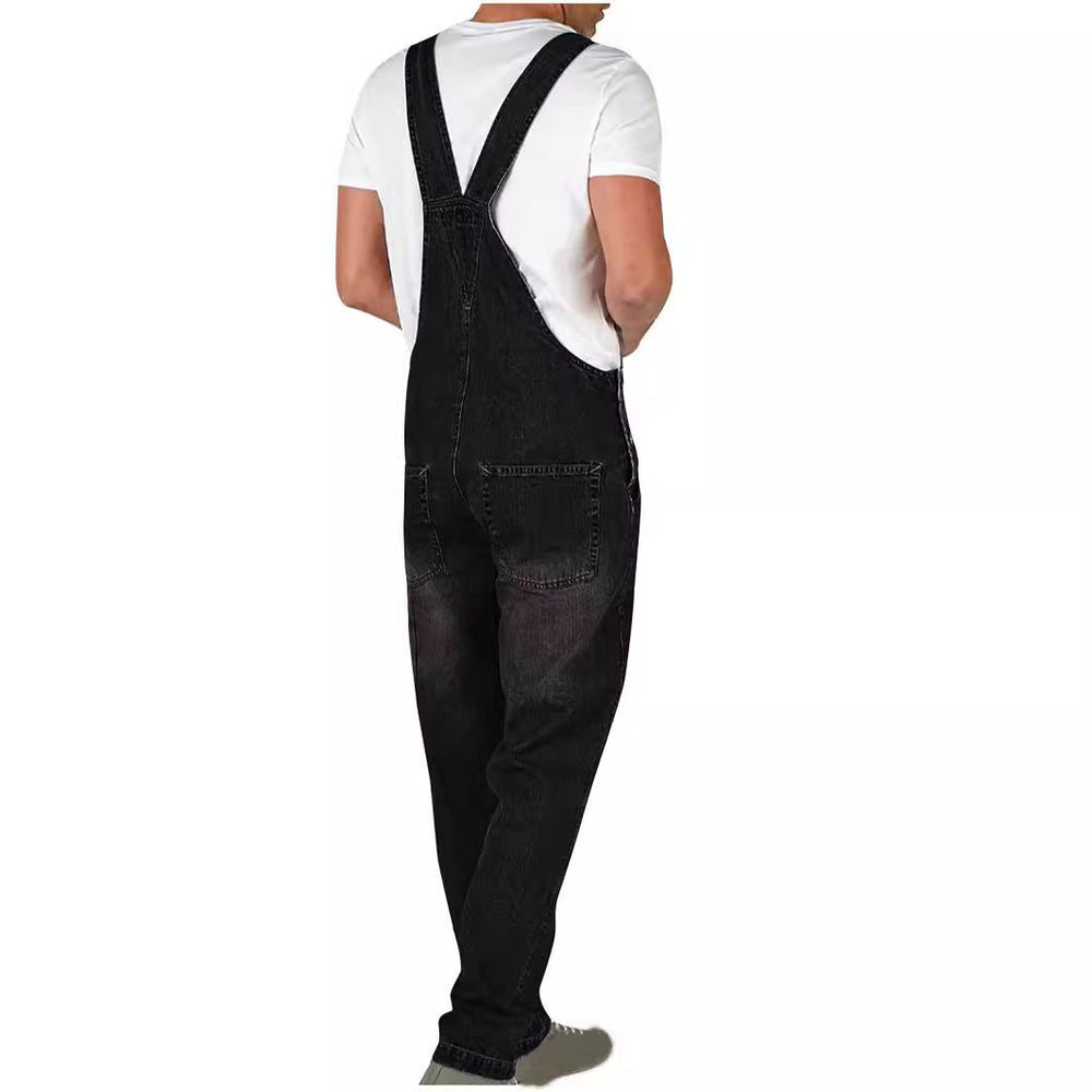 "Herren Latzhose Dunkelblau, hochwertiger Denim, verstellbare Träger, praktische Taschen, vielseitig kombinierbar"