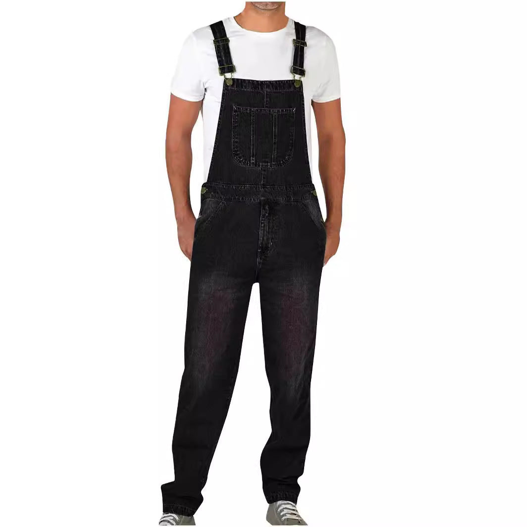 "Herren Latzhose Dunkelblau, hochwertiger Denim, verstellbare Träger, praktische Taschen, vielseitig kombinierbar"