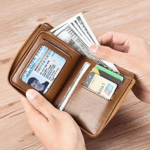 "Herren Leder Geldbörse mit RFID-Schutz, Anti-Diebstahl, kompakt, mehrere Fächer, in edlem Braun"