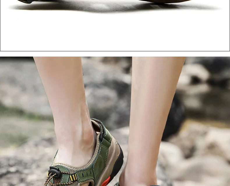 "Herren Leder Outdoor Sandalen, braun, robust, bequem, für Trekking & Strand, mit rutschfester Gummisohle."