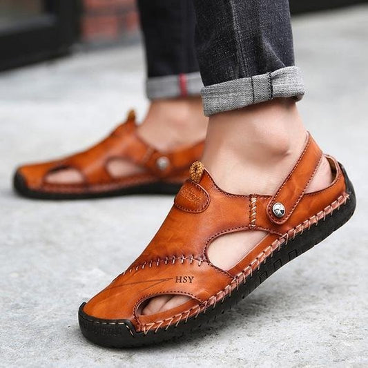 "Herren Leder Sandalen mit doppeltem Band, atmungsaktiv und langlebig, tragbar als Slipper oder Römersandale, ideal für Somme