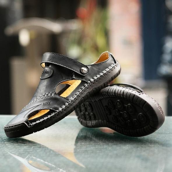"Herren Leder Sandalen mit doppeltem Band, atmungsaktiv und langlebig, tragbar als Slipper oder Römersandale, ideal für Somme