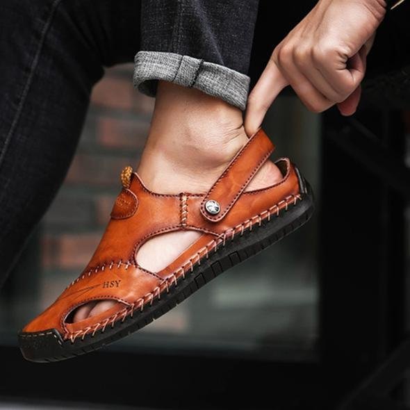 "Herren Leder Sandalen mit doppeltem Band, atmungsaktiv und langlebig, tragbar als Slipper oder Römersandale, ideal für Somme