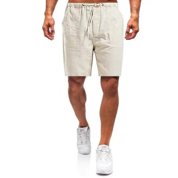"Herren Leinen Shorts, atmungsaktiv, in verschiedenen Farben, mit elastischem Bund und Kordelzug, ideal für Sommer."