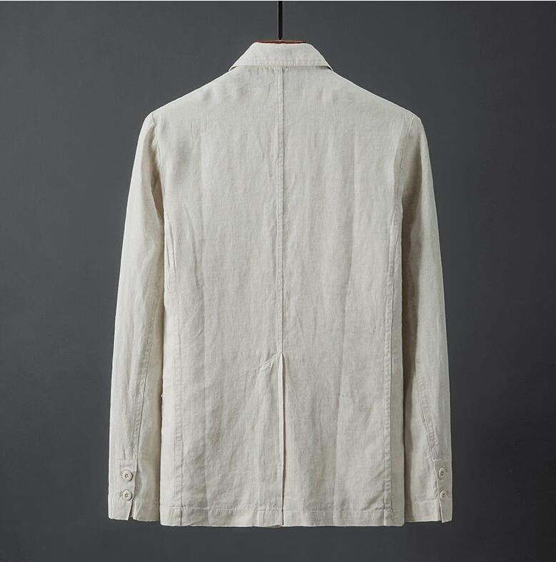Herren Leinenblazer in Slim Fit, hellbeige, mit klassischem Reverskragen, leicht und atmungsaktiv für elegante Anlässe.