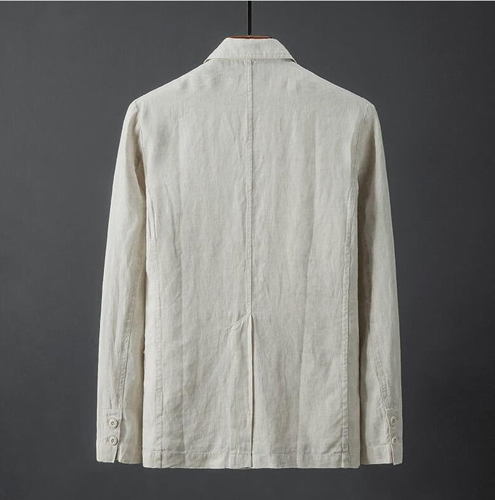 Herren Leinenblazer in Slim Fit, hellbeige, mit klassischem Reverskragen, leicht und atmungsaktiv für elegante Anlässe.