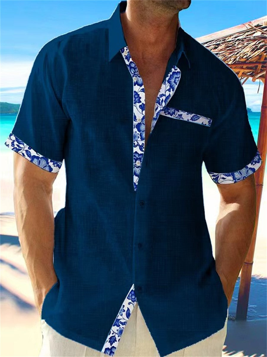 "Herren Leinenhemd, atmungsaktiv, stilvolle Muster, kühles Design, ideal für Sommer, bequem für Freizeit und Abende."