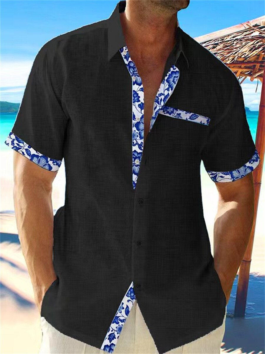 "Herren Leinenhemd, atmungsaktiv, stilvolle Muster, kühles Design, ideal für Sommer, bequem für Freizeit und Abende."