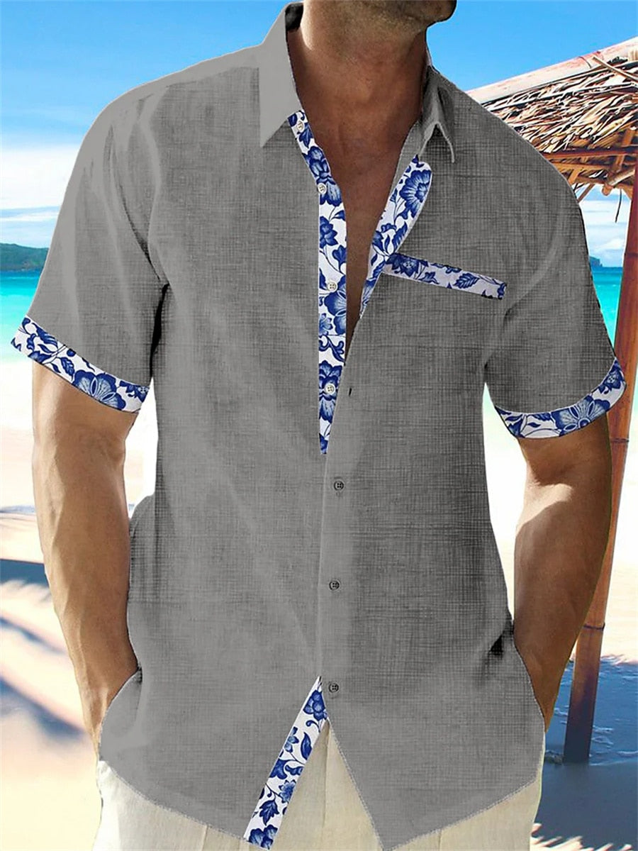 "Herren Leinenhemd, atmungsaktiv, stilvolle Muster, kühles Design, ideal für Sommer, bequem für Freizeit und Abende."