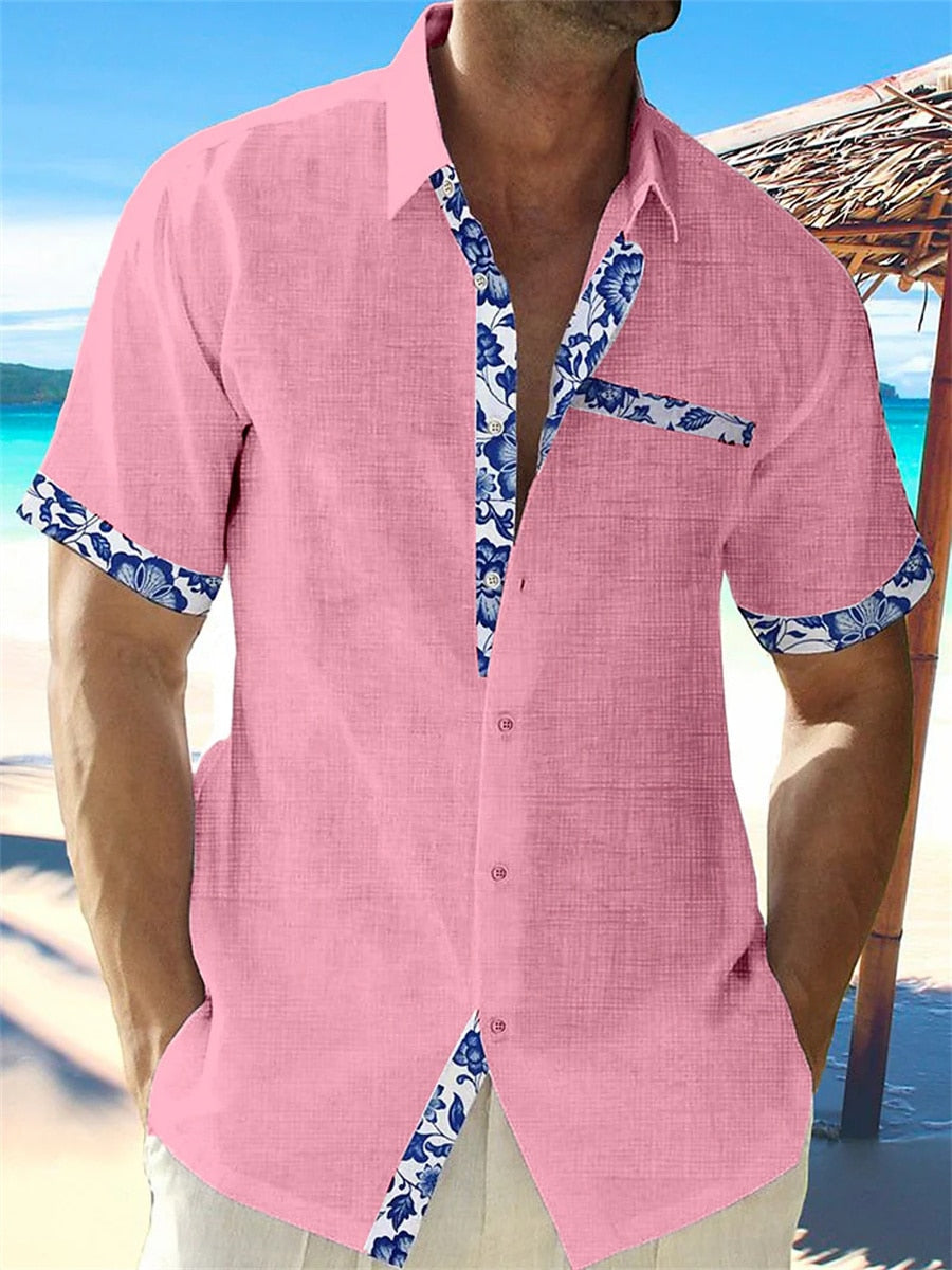 "Herren Leinenhemd, atmungsaktiv, stilvolle Muster, kühles Design, ideal für Sommer, bequem für Freizeit und Abende."