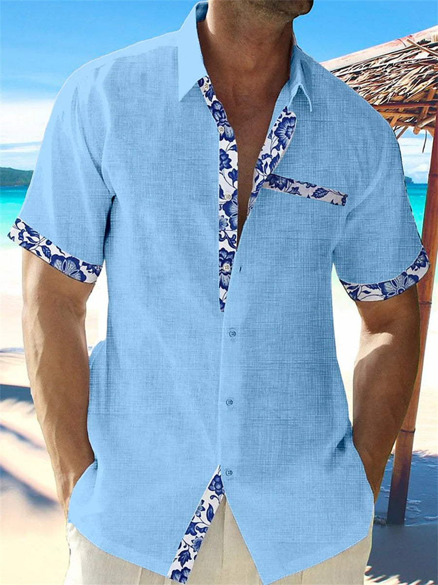 "Herren Leinenhemd, atmungsaktiv, stilvolle Muster, kühles Design, ideal für Sommer, bequem für Freizeit und Abende."
