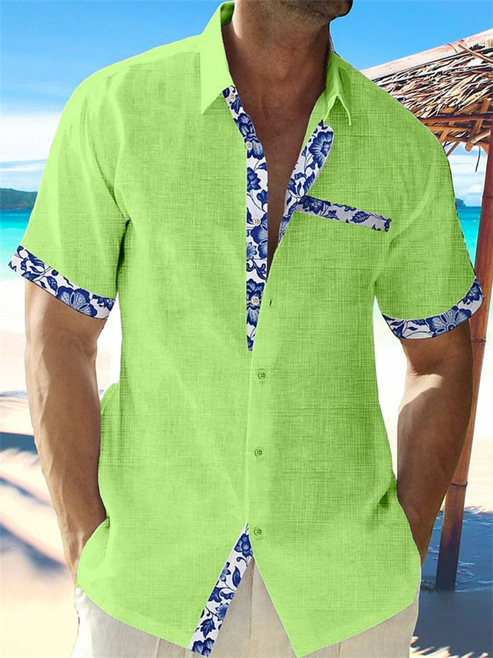 "Herren Leinenhemd, atmungsaktiv, stilvolle Muster, kühles Design, ideal für Sommer, bequem für Freizeit und Abende."