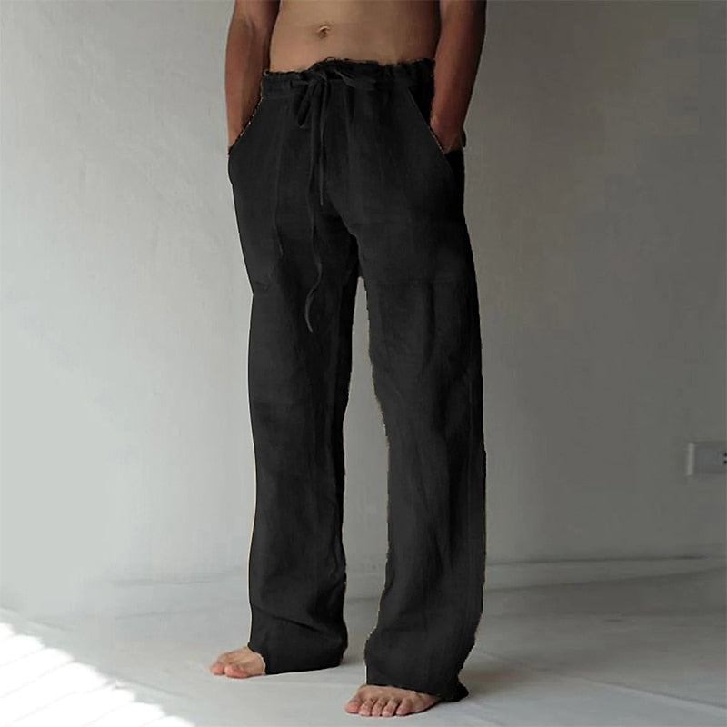 "Herren Leinenhose, atmungsaktiv, lässig, ideal für Sommer, beige, bequeme Passform, knöchellang, perfekt für warme Tage."