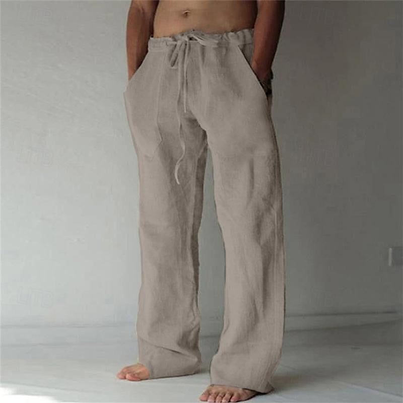 "Herren Leinenhose, atmungsaktiv, lässig, ideal für Sommer, beige, bequeme Passform, knöchellang, perfekt für warme Tage."
