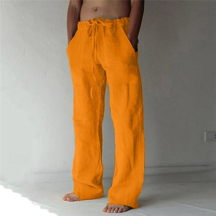 "Herren Leinenhose, atmungsaktiv, lässig, ideal für Sommer, beige, bequeme Passform, knöchellang, perfekt für warme Tage."