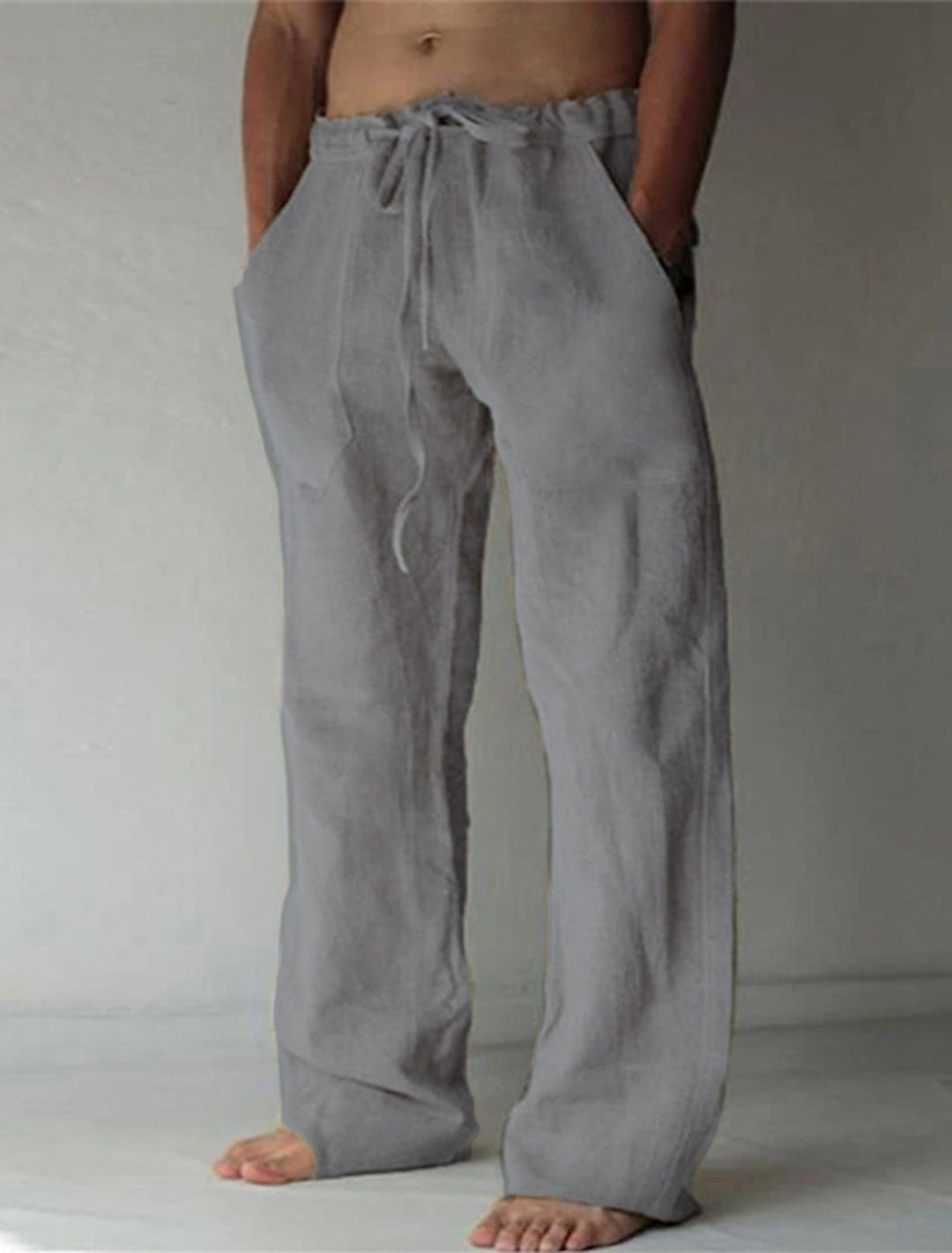 "Herren Leinenhose, atmungsaktiv, lässig, ideal für Sommer, beige, bequeme Passform, knöchellang, perfekt für warme Tage."