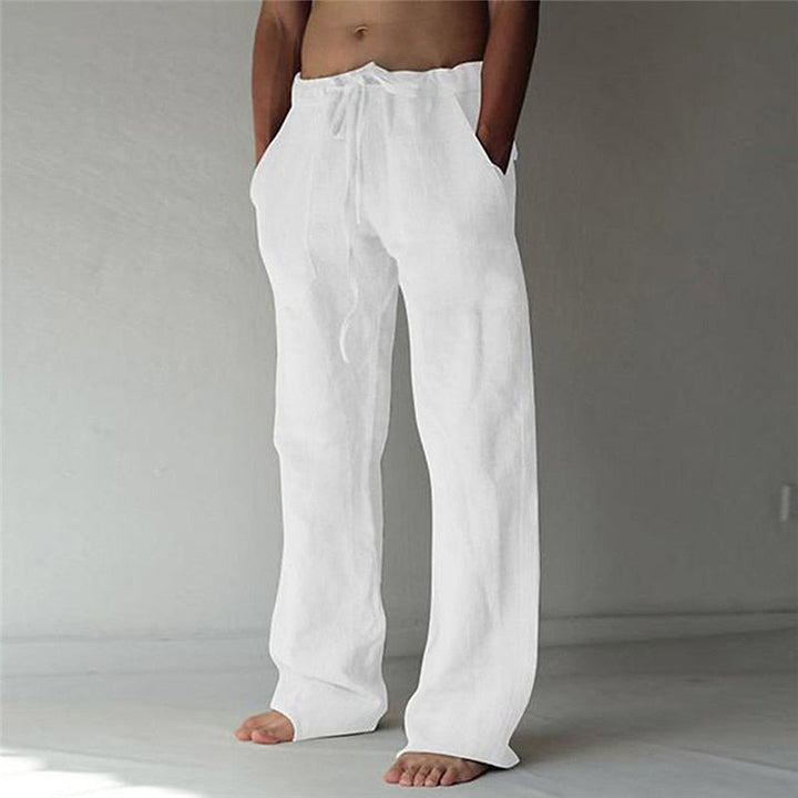 "Herren Leinenhose, atmungsaktiv, lässig, ideal für Sommer, beige, bequeme Passform, knöchellang, perfekt für warme Tage."