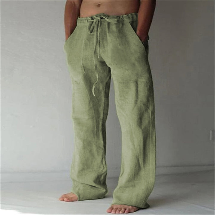 "Herren Leinenhose, atmungsaktiv, lässig, ideal für Sommer, beige, bequeme Passform, knöchellang, perfekt für warme Tage."