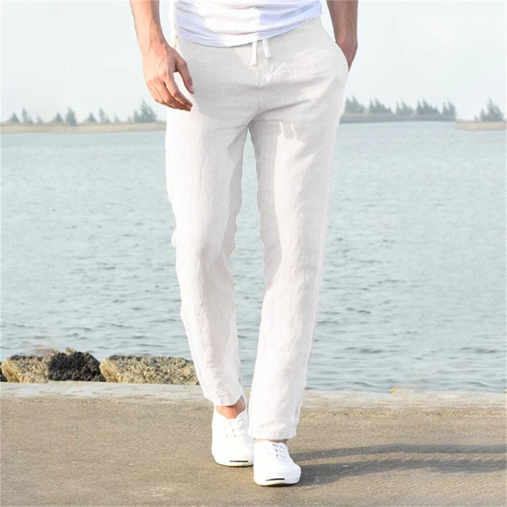 "Herren Leinenhose dunkelblau, leicht und atmungsaktiv, klassischer Stil, ideal für warme Sommertage, vielseitig kombinierbar