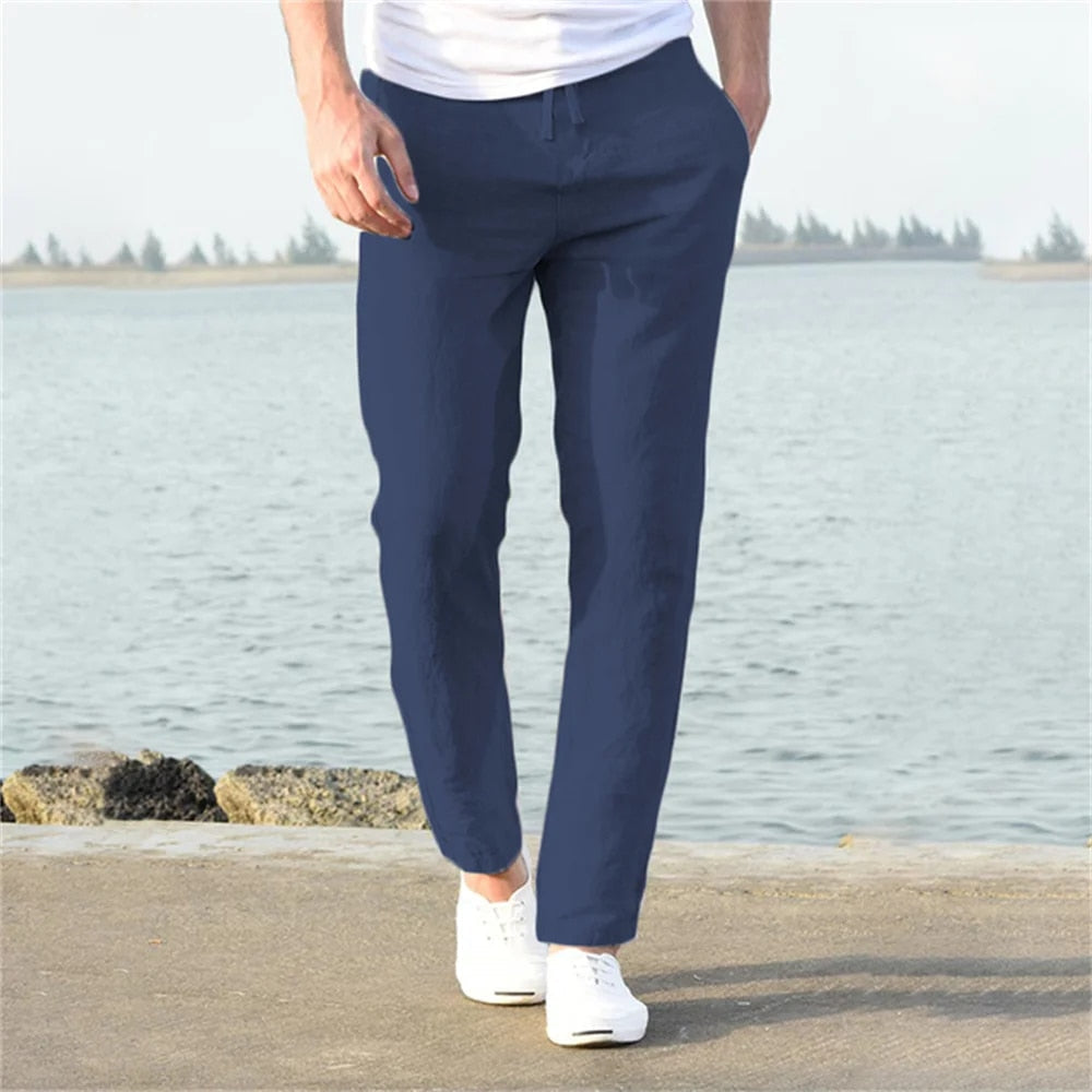 "Herren Leinenhose dunkelblau, leicht und atmungsaktiv, klassischer Stil, ideal für warme Sommertage, vielseitig kombinierbar