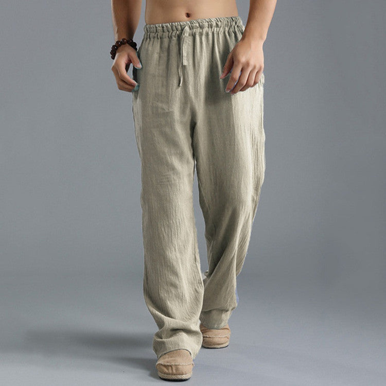 "Herren Leinenhosen groß, atmungsaktiv, beige, mit elastischem Bund, modisch und komfortabel für Freizeit"