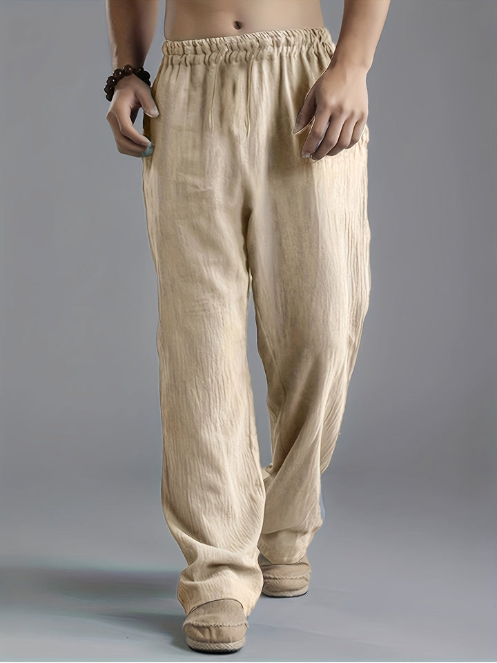 "Herren Leinenhosen groß, atmungsaktiv, beige, mit elastischem Bund, modisch und komfortabel für Freizeit"