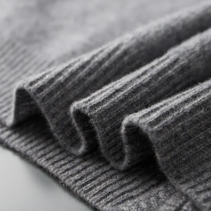 "Herren Merino Wolle Strickjacke mit Reißverschluss, grau meliert, komfortabel, atmungsaktiv, ideal für verschiedene Anlässe.
