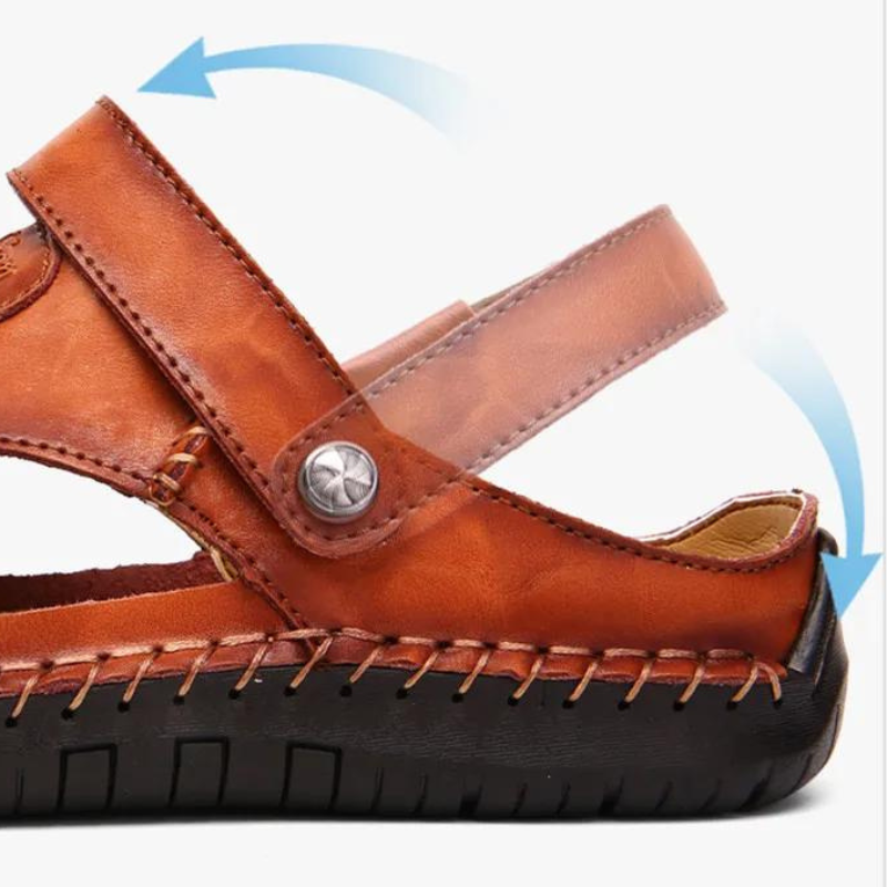 "Herren orthopädische Ledersandalen, komfortabel, braunes Leder, rutschfeste Sohle, ideal für sommerliche Freizeitaktivitäten