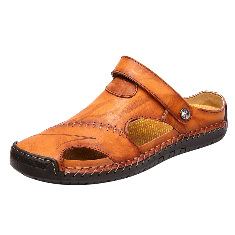 "Herren orthopädische Ledersandalen, komfortabel, braunes Leder, rutschfeste Sohle, ideal für sommerliche Freizeitaktivitäten