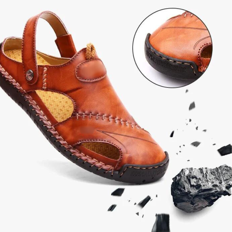 "Herren orthopädische Ledersandalen, komfortabel, braunes Leder, rutschfeste Sohle, ideal für sommerliche Freizeitaktivitäten