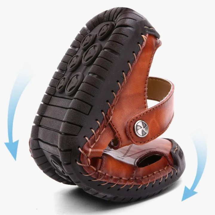 "Herren orthopädische Ledersandalen, komfortabel, braunes Leder, rutschfeste Sohle, ideal für sommerliche Freizeitaktivitäten