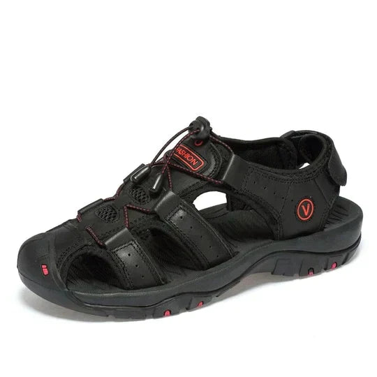 Herren orthopädische Sandalen, braun, offene Zehen, verstellbare Riemen, Fußgewölbestütze, stoßdämpfende Sohlen.