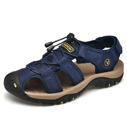 Herren orthopädische Sandalen, braun, offene Zehen, verstellbare Riemen, Fußgewölbestütze, stoßdämpfende Sohlen.
