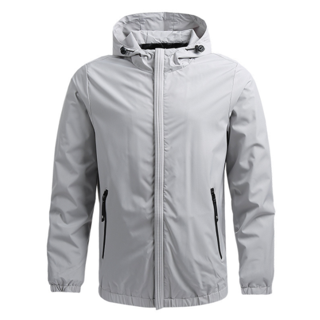 "Herren Outdoor-Windbreaker, leichte Kapuzenjacke, windabweisend, atmungsaktiv, grau, ideal für Sport und Freizeit"