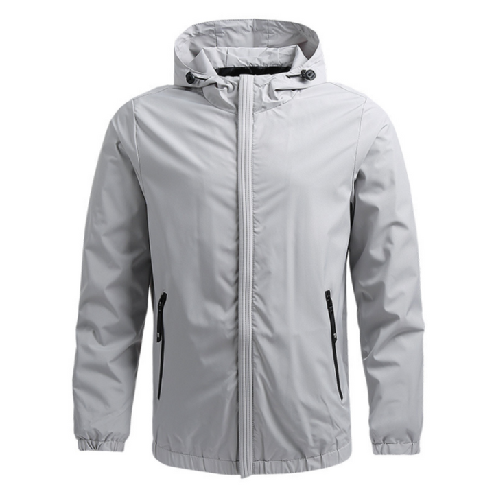 "Herren Outdoor-Windbreaker, leichte Kapuzenjacke, windabweisend, atmungsaktiv, grau, ideal für Sport und Freizeit"
