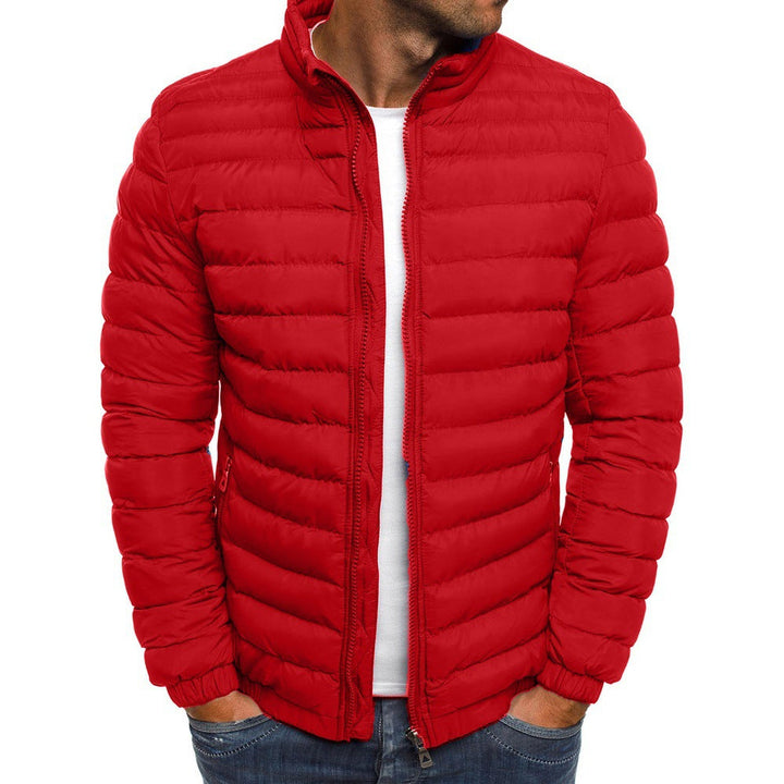 "Herren Pufferjacke Dunkelblau, leicht, stilvoll, isoliert, für kalte Tage, modernes schlankes Design, funktionale Taschen."