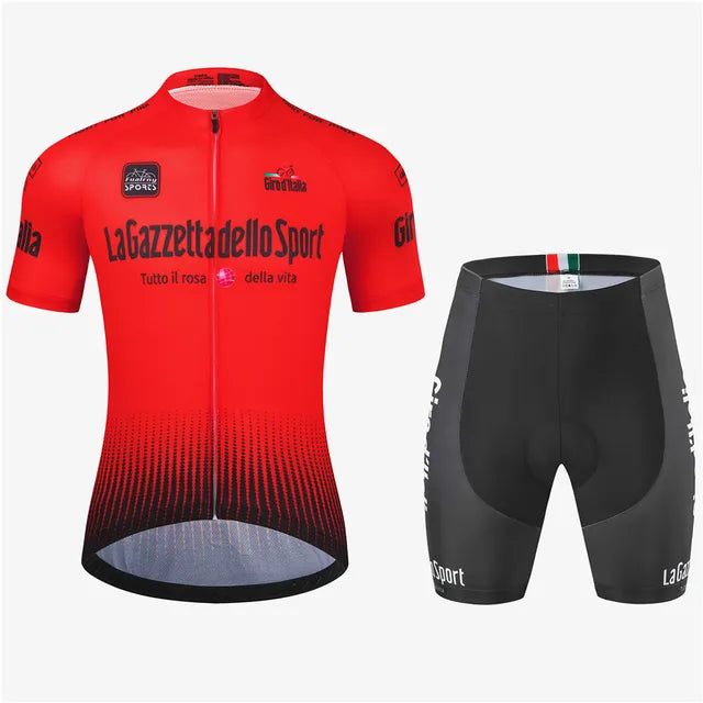 "Herren-Radsportset mit aerodynamischem Design in stilvollen Sommerfarben, ideal für ambitionierte Radfahrer."
