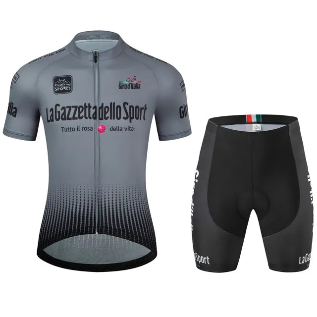"Herren-Radsportset mit aerodynamischem Design in stilvollen Sommerfarben, ideal für ambitionierte Radfahrer."